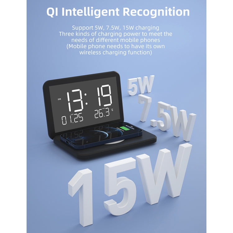 SY-118 15W Foldable Mirror Surface Perpetual Desk Calendar Clock Wireless Charger with Alarm Clock & Three-level Brightness Adjustable Function(White)