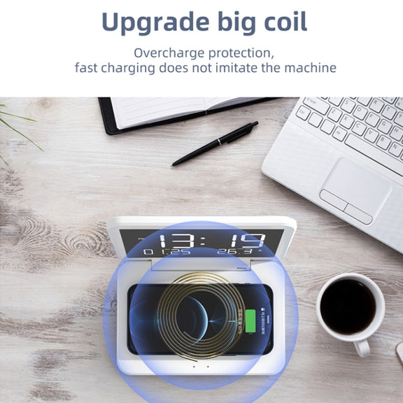 SY-118 15W Foldable Mirror Surface Perpetual Desk Calendar Clock Wireless Charger with Alarm Clock & Three-level Brightness Adjustable Function(White)