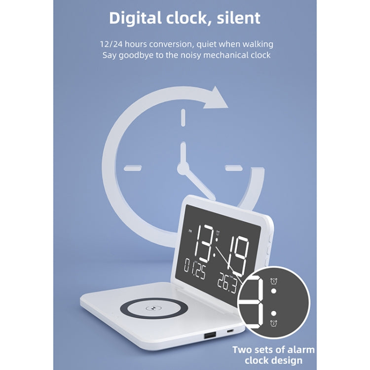SY-118 15W Foldable Mirror Surface Perpetual Desk Calendar Clock Wireless Charger with Alarm Clock & Three-level Brightness Adjustable Function(White)