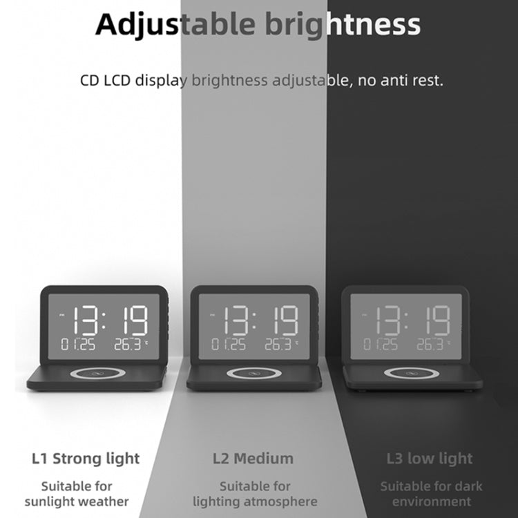 SY-118 15W Foldable Mirror Surface Perpetual Desk Calendar Clock Wireless Charger with Alarm Clock & Three-level Brightness Adjustable Function(Black) - Wireless Charger by PMC TechLife | Online Shopping South Africa | PMC TechLife