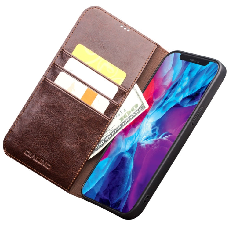 For iPhone 13 Pro Max QIALINO Horizontal Flip Leather Case with Holder & Card Slots & Wallet (Brown) - free shipping - PMC TechLife - Order now!