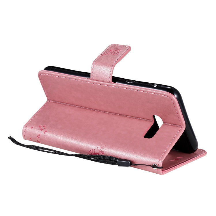 For LG G8X Tree & Cat Pattern Pressed Printing Horizontal Flip PU Leather Case with Holder & Card Slots & Wallet & Lanyard(Pink) - LG Cases by PMC TechLife | Online Shopping South Africa | PMC TechLife | Buy Now Pay Later Mobicred