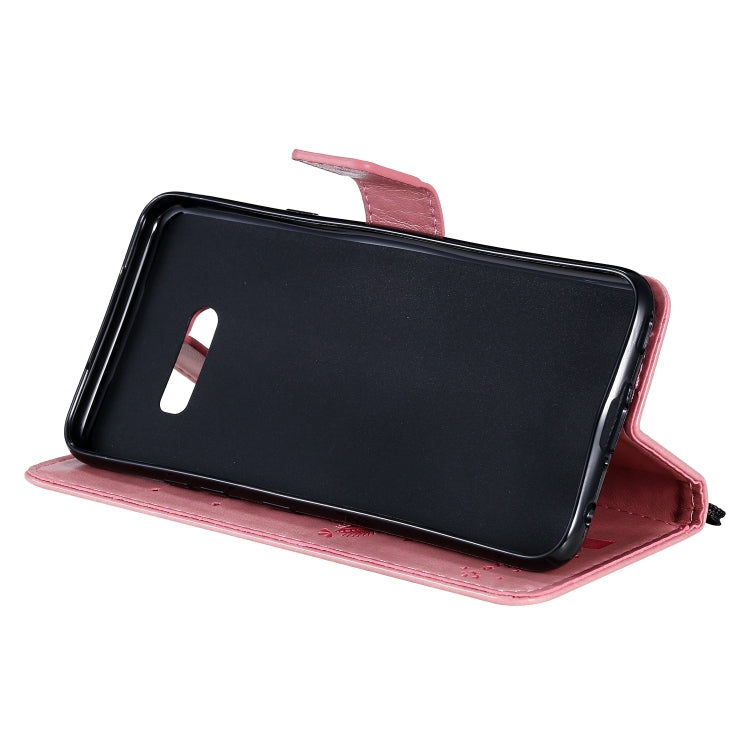 For LG G8X Tree & Cat Pattern Pressed Printing Horizontal Flip PU Leather Case with Holder & Card Slots & Wallet & Lanyard(Pink) - LG Cases by PMC TechLife | Online Shopping South Africa | PMC TechLife | Buy Now Pay Later Mobicred