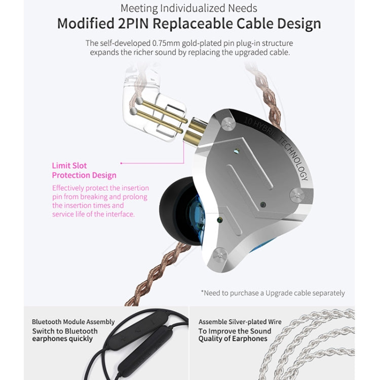 KZ ZS10 Pro 10-unit Ring Iron Gaming In-ear Wired Earphone, Mic Version(Black) - free shipping - PMC TechLife - Order now!