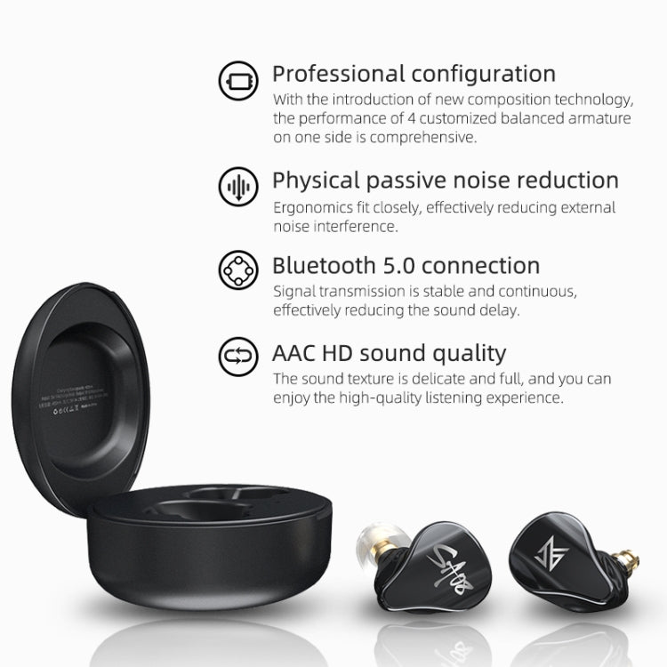 KZ SA08 Wireless Four-unit 5BA Balance Armature Bluetooth In-ear TWS Earphone(Black) - free shipping - PMC TechLife - Order now!