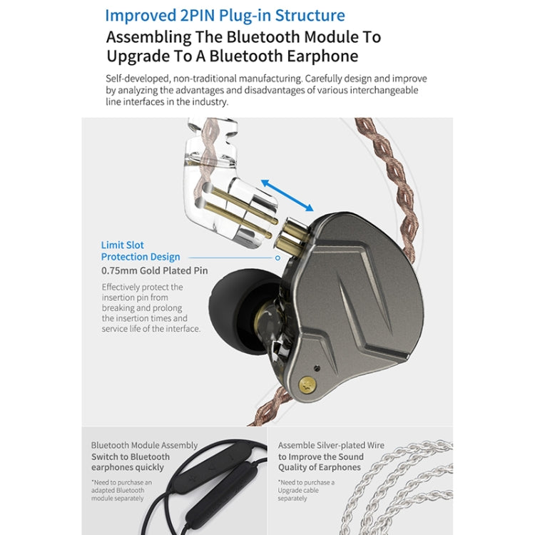 KZ ZSN Pro Ring Iron Hybrid Drive Metal In-ear Wired Earphone, Mic Version(Blue)