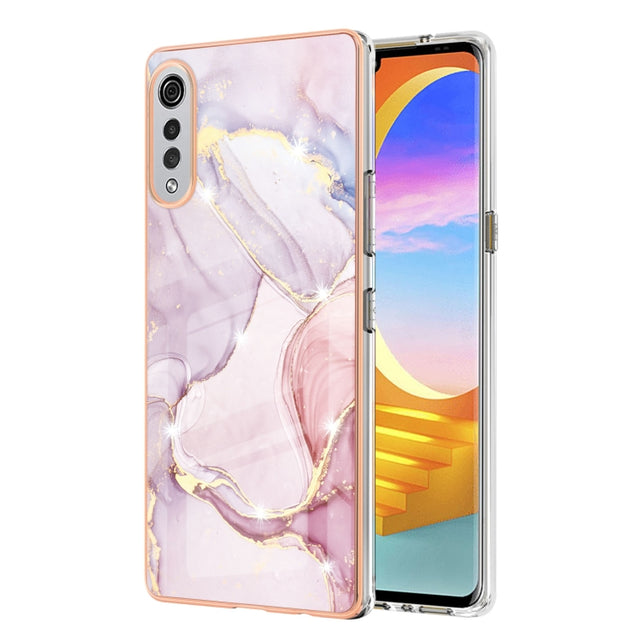 For LG Velvet 5G / 4G Electroplating Marble Pattern Dual-side IMD TPU Shockproof Case(Rose Gold 005)