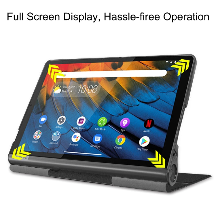 For Lenovo Yoga Smart Tab Custer Texture Horizontal Flip Leather Case with Two-folding Holder(Black) - For Lenovo by PMC TechLife | Online Shopping South Africa | PMC TechLife