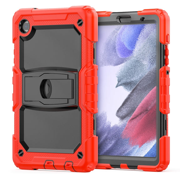 Shockproof Colorful Silica Gel + PC Protective Case with Holder & Shoulder Strap For Samsung Galaxy A7 Lite T220 / T225(Red)