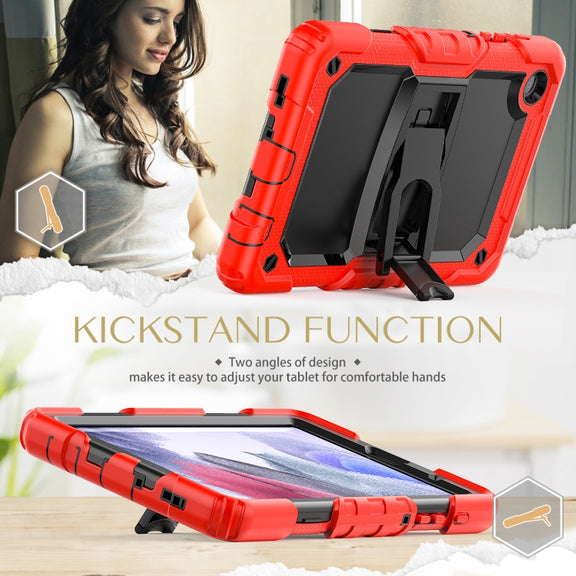 Shockproof Colorful Silica Gel + PC Protective Case with Holder & Shoulder Strap For Samsung Galaxy A7 Lite T220 / T225(Red)