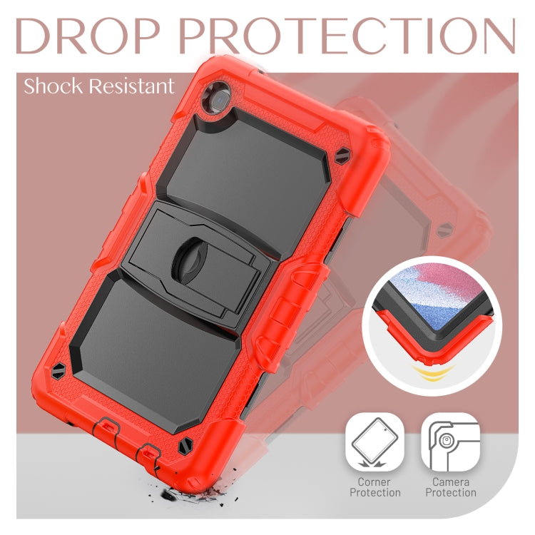 Shockproof Colorful Silica Gel + PC Protective Case with Holder & Shoulder Strap For Samsung Galaxy A7 Lite T220 / T225(Red)