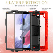 Shockproof Colorful Silica Gel + PC Protective Case with Holder & Shoulder Strap For Samsung Galaxy A7 Lite T220 / T225(Red)