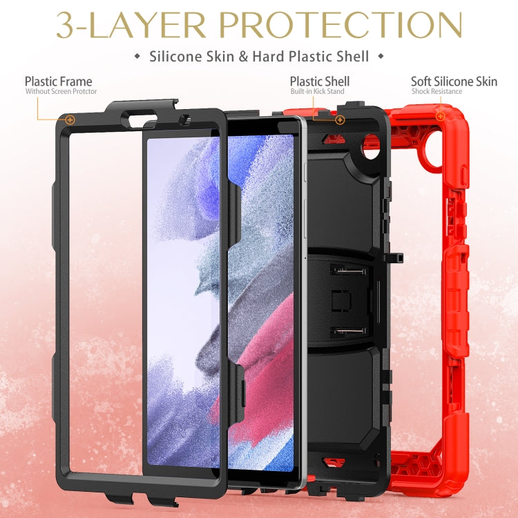 Shockproof Colorful Silica Gel + PC Protective Case with Holder & Shoulder Strap For Samsung Galaxy A7 Lite T220 / T225(Red)