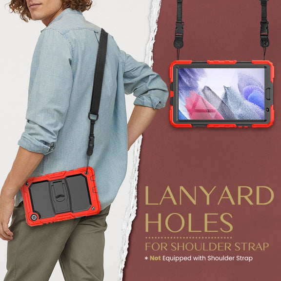 Shockproof Colorful Silica Gel + PC Protective Case with Holder & Shoulder Strap For Samsung Galaxy A7 Lite T220 / T225(Red)