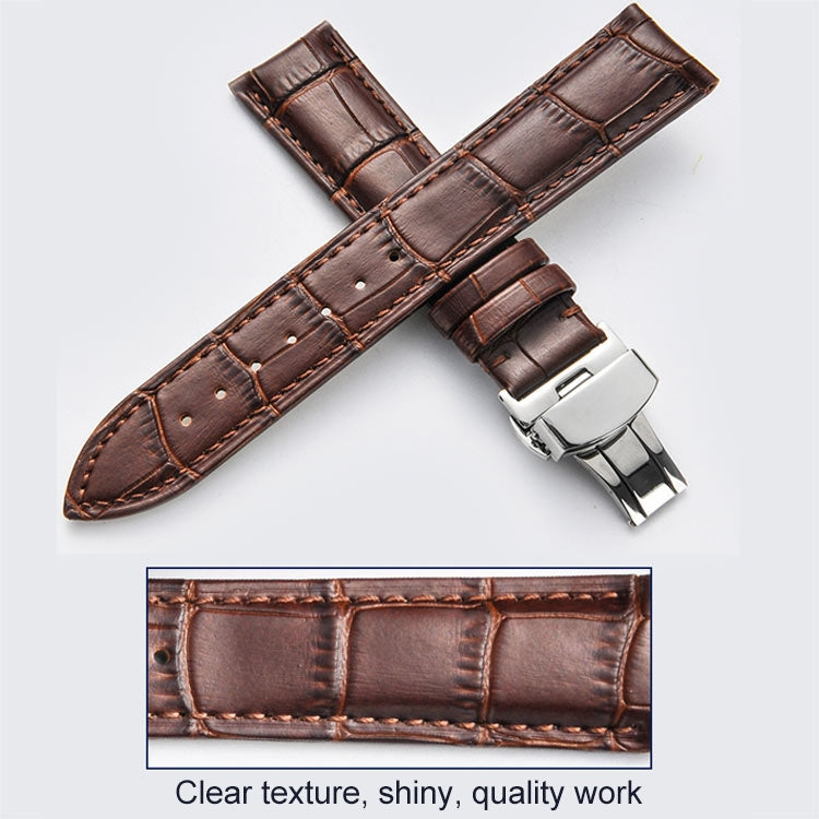 22mm Classic Cowhide Leather Gold Butterfly Buckle Watch Band(Black White Lines)