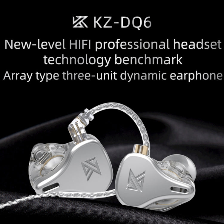KZ DQ6 3-unit Dynamic HiFi In-Ear Wired Earphone No Mic(Grey) - free shipping - PMC TechLife - Order now!