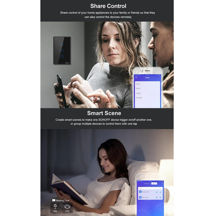 Sonoff T3 US-TX 433 RF WIFI Smart Remote Control Wall Touch Switch, US Plug, Style:Double Buttons