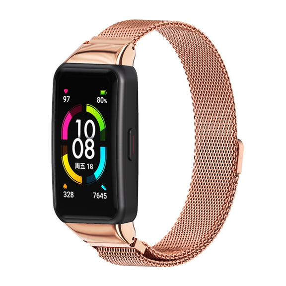 For Huawei Band 6 / Honor Band 6 / 7 MIJOBS Milan Stainless Steel Magnetic Watch Band(Rose Gold)