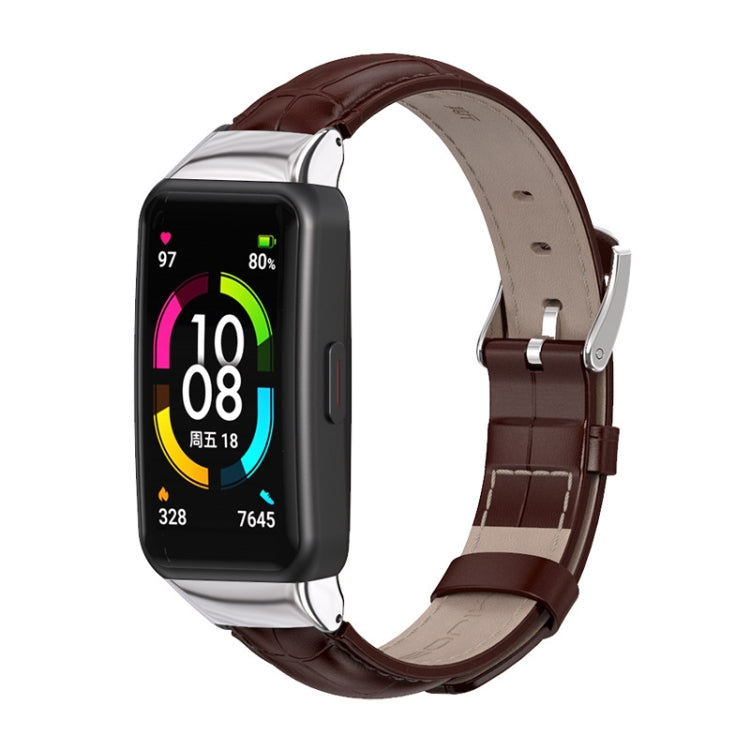 For Huawei Band 6 / Honor Band 6 / 7 MIJOBS Cowhide Leather Watch Band(Bamboo Joint Coffee Silver) - Watch Bands by MIJOBS | Online Shopping South Africa | PMC TechLife | Buy Now Pay Later Mobicred