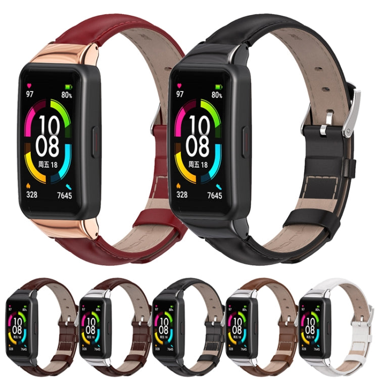 For Huawei Band 6 / Honor Band 6 / 7 MIJOBS Cowhide Leather Watch Band(Brown Silver) - Watch Bands by MIJOBS | Online Shopping South Africa | PMC TechLife | Buy Now Pay Later Mobicred