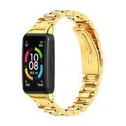 For Huawei Band 6 / Honor Band 6 / 7 MIJOBS Three Strains Stainless Steel Metal Buckle Watch Band(Gold) - Watch Bands by MIJOBS