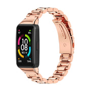 For Huawei Band 6 / Honor Band 6 / 7 MIJOBS Three Strains Stainless Steel Metal Buckle Watch Band(Rose Gold) - Watch Bands by MIJOBS