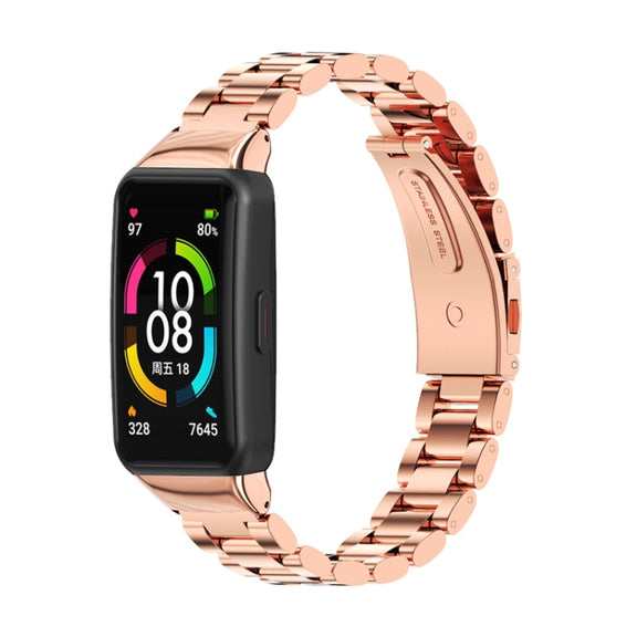 For Huawei Band 6 / Honor Band 6 / 7 MIJOBS Three Strains Stainless Steel Metal Buckle Watch Band(Rose Gold) - Watch Bands by MIJOBS