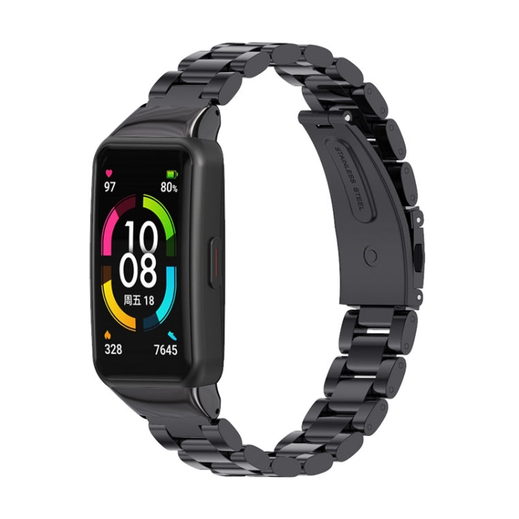 For Huawei Band 6 / Honor Band 6 / 7 MIJOBS Three Strains Stainless Steel Metal Buckle Watch Band(Black)