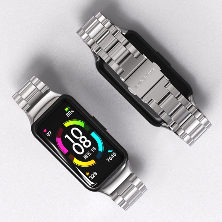For Huawei Band 6 / Honor Band 6 / 7 MIJOBS Three Strains Stainless Steel Metal Buckle Watch Band(Black)