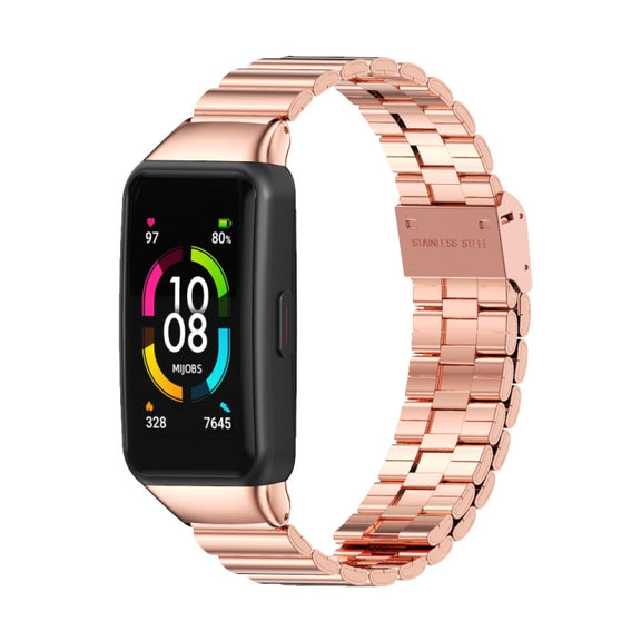 For Huawei Band 6 / Honor Band 6 / 7 MIJOBS Bamboo Joint Stainless Steel Metal Buckle Watch Band(Rose Gold) - Watch Bands by MIJOBS