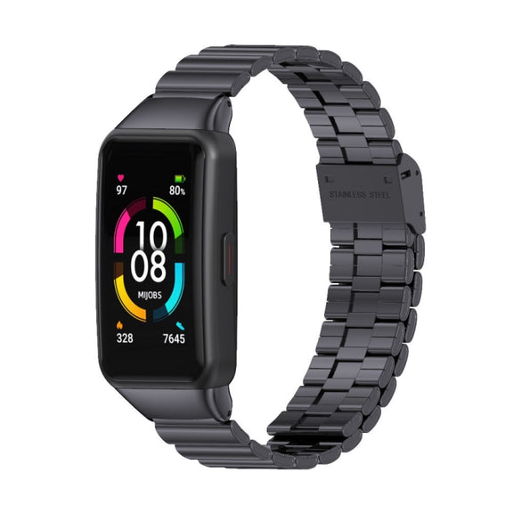 For Huawei Band 6 / Honor Band 6 / 7 MIJOBS Bamboo Joint Stainless Steel Metal Buckle Watch Band(Black) - Watch Bands by MIJOBS