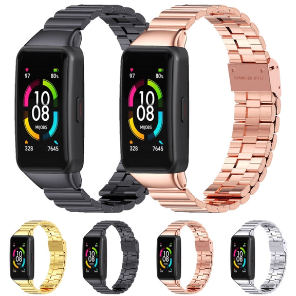For Huawei Band 6 / Honor Band 6 / 7 MIJOBS Bamboo Joint Stainless Steel Metal Buckle Watch Band(Black) - Watch Bands by MIJOBS