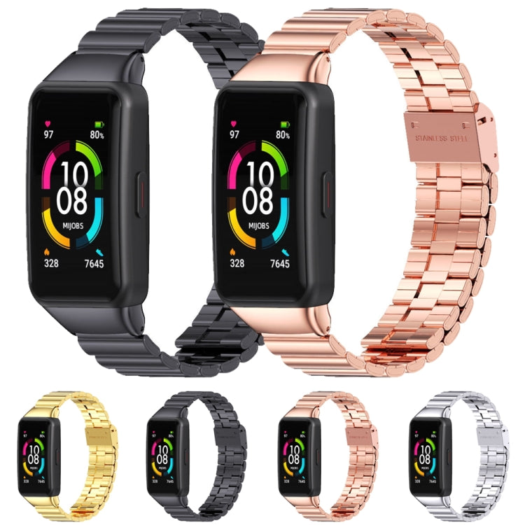 For Huawei Band 6 / Honor Band 6 / 7 MIJOBS Bamboo Joint Stainless Steel Metal Buckle Watch Band(Black) - Watch Bands by MIJOBS