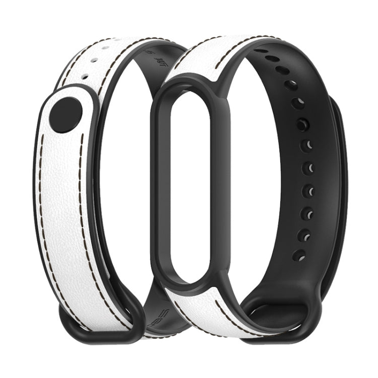 For Xiaomi Mi Band 5/6/7 MIJOBS TPU + Leather Watch Band(White+Black) - Watch Bands by MIJOBS | Online Shopping South Africa | PMC TechLife | Buy Now Pay Later Mobicred