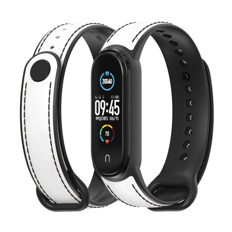 For Xiaomi Mi Band 5/6/7 MIJOBS TPU + Leather Watch Band(White+Black) - Watch Bands by MIJOBS | Online Shopping South Africa | PMC TechLife | Buy Now Pay Later Mobicred