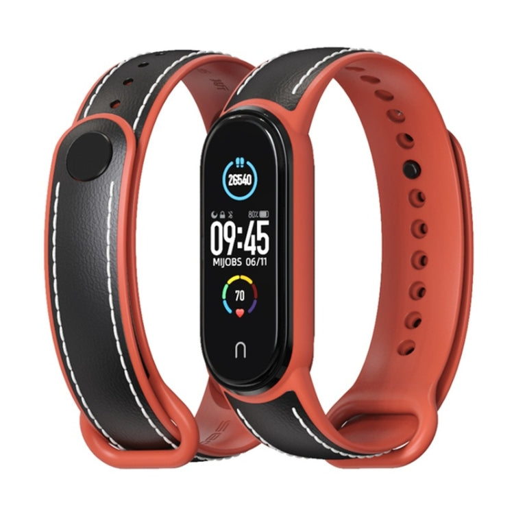 For Xiaomi Mi Band 5/6/7 MIJOBS TPU + Leather Watch Band(Black+Orange) - Watch Bands by MIJOBS | Online Shopping South Africa | PMC TechLife | Buy Now Pay Later Mobicred