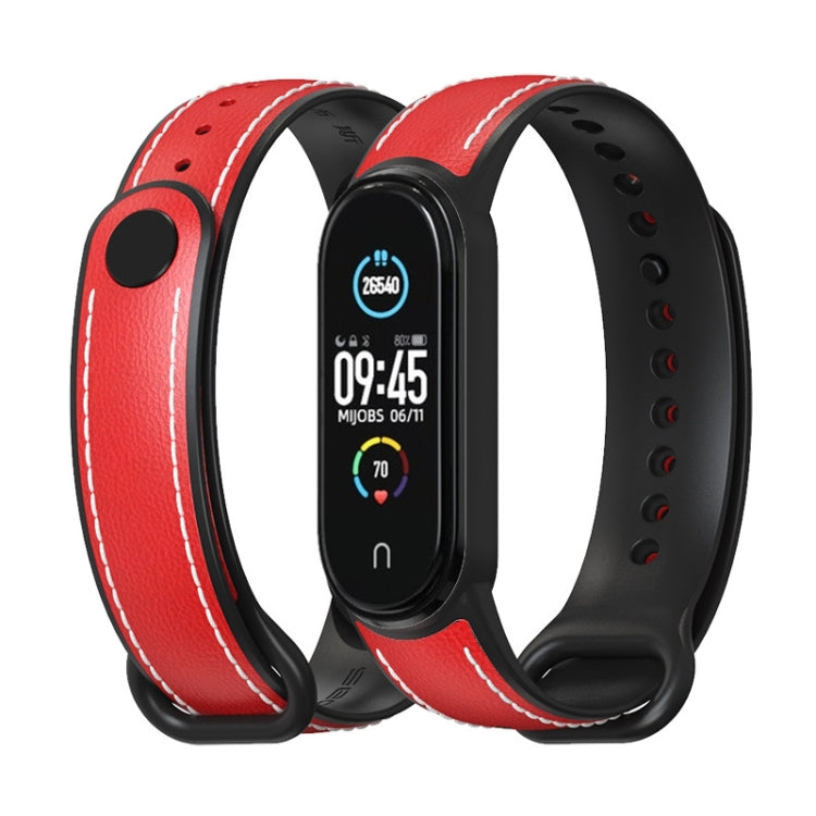 For Xiaomi Mi Band 5/6/7 MIJOBS TPU + Leather Watch Band(Red+Black) - Watch Bands by MIJOBS | Online Shopping South Africa | PMC TechLife | Buy Now Pay Later Mobicred