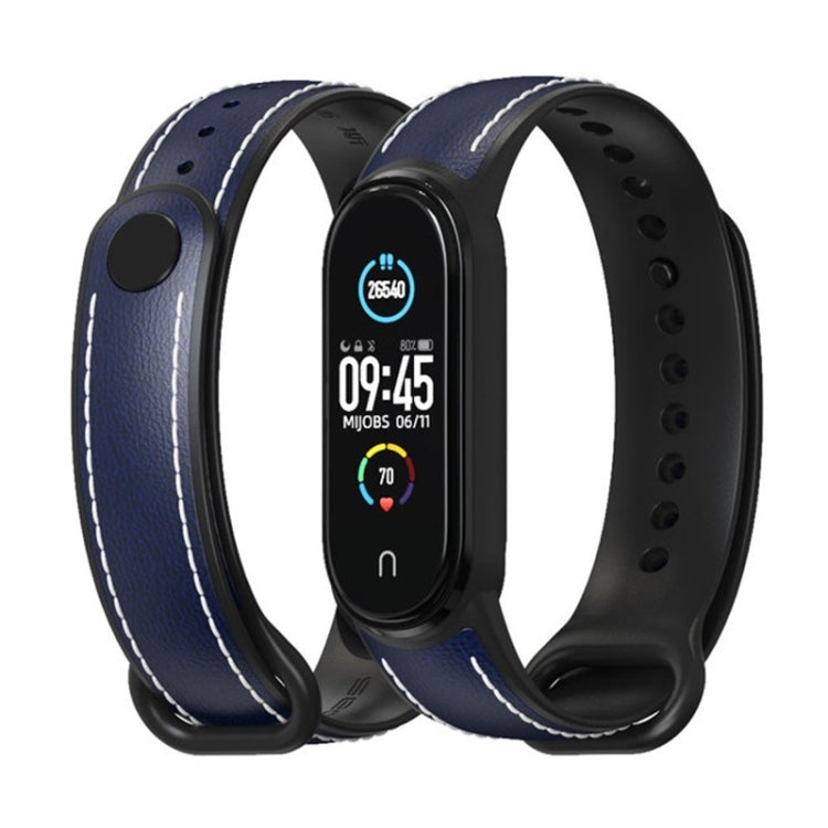 For Xiaomi Mi Band 5/6/7 MIJOBS TPU + Leather Watch Band(Blue+Black) - Watch Bands by MIJOBS | Online Shopping South Africa | PMC TechLife | Buy Now Pay Later Mobicred