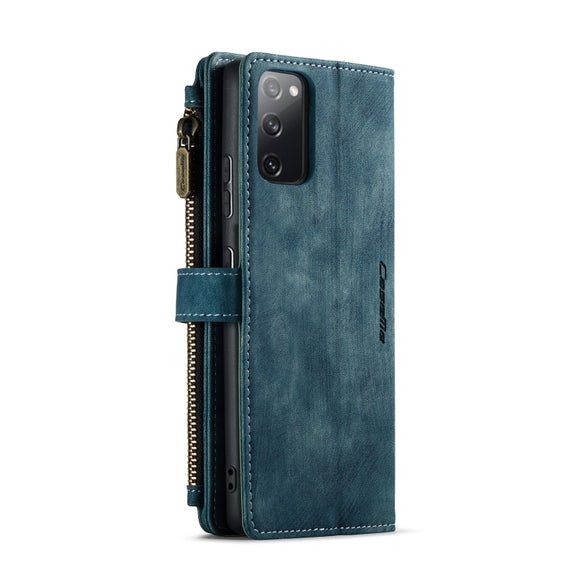 For Samsung Galaxy S20 FE CaseMe-C30 PU + TPU Multifunctional Horizontal Flip Leather Case with Holder & Card Slot & Wallet & Zipper Pocket(Blue)
