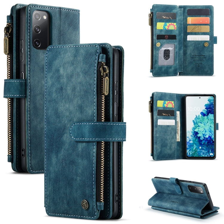 For Samsung Galaxy S20 FE CaseMe-C30 PU + TPU Multifunctional Horizontal Flip Leather Case with Holder & Card Slot & Wallet & Zipper Pocket(Blue) - free shipping - PMC TechLife - Order now!