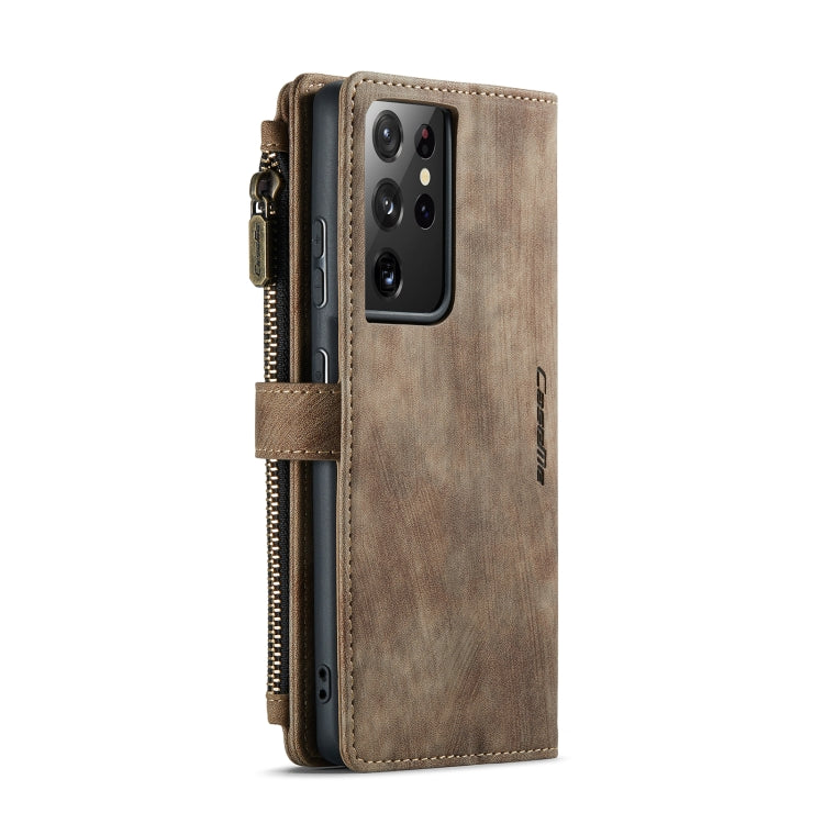 For Samsung Galaxy S21 Ultra 5G CaseMe-C30 PU + TPU Multifunctional Horizontal Flip Leather Case with Holder & Card Slot & Wallet & Zipper Pocket(Brown) - Galaxy S21 Ultra 5G Cases by CaseMe | Online Shopping South Africa | PMC TechLife | Buy Now Pay Later Mobicred