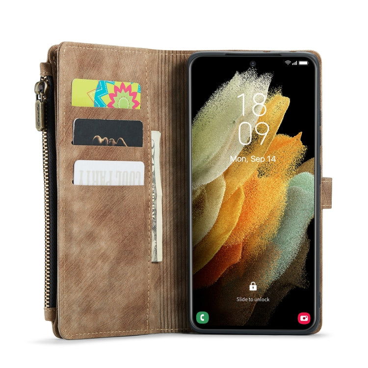 For Samsung Galaxy S21 Ultra 5G CaseMe-C30 PU + TPU Multifunctional Horizontal Flip Leather Case with Holder & Card Slot & Wallet & Zipper Pocket(Brown) - Galaxy S21 Ultra 5G Cases by CaseMe | Online Shopping South Africa | PMC TechLife | Buy Now Pay Later Mobicred