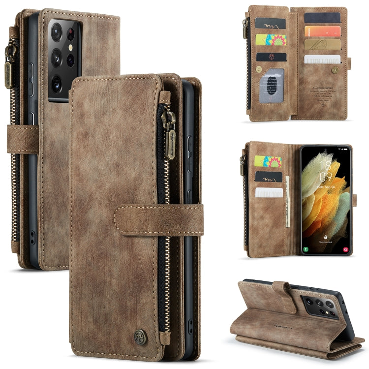 For Samsung Galaxy S21 Ultra 5G CaseMe-C30 PU + TPU Multifunctional Horizontal Flip Leather Case with Holder & Card Slot & Wallet & Zipper Pocket(Brown) - Galaxy S21 Ultra 5G Cases by CaseMe | Online Shopping South Africa | PMC TechLife | Buy Now Pay Later Mobicred