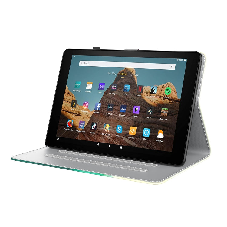 For Amazon Fire HD 10 2019 / 2017 Watercolor Pattern Skin Feel Magnetic Horizontal Flip PU Leather Case with Holder & Card Slots & Photo Frame & Sleep / Wake-up Function(Cyan Green) - free shipping - PMC TechLife - Order now!