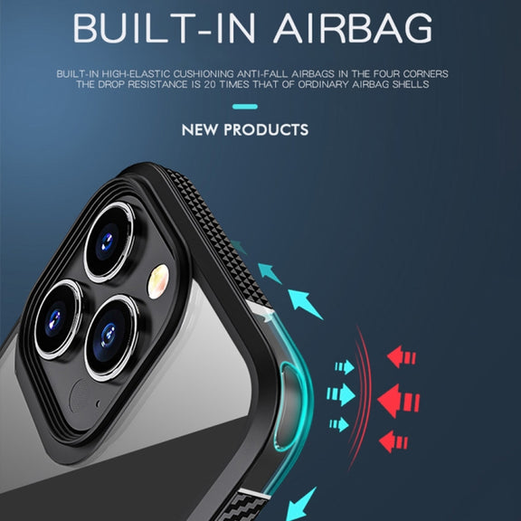 For iPhone 13 Pro Max MG Series Carbon Fiber TPU + Clear PC Four-corner Airbag Shockproof Case (Red)