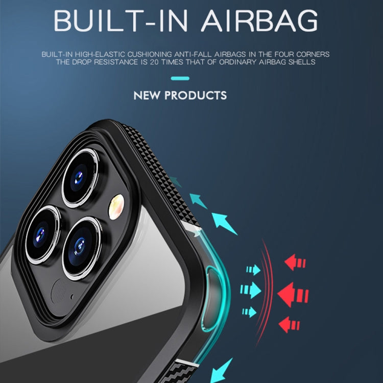 For iPhone 13 Pro Max MG Series Carbon Fiber TPU + Clear PC Four-corner Airbag Shockproof Case (Red)
