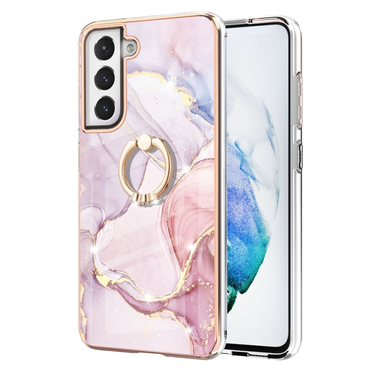 For Samsung Galaxy S21 FE 5G Electroplating Marble Pattern IMD TPU Shockproof Case with Ring Holder(Rose Gold 005) - free shipping - PMC TechLife - Order now!