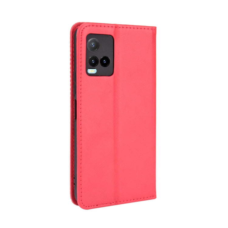 For vivo Y33s / Y21 / Y21s Magnetic Buckle Retro Crazy Horse Texture Horizontal Flip Leather Case with Holder & Card Slots & Photo Frame(Red)