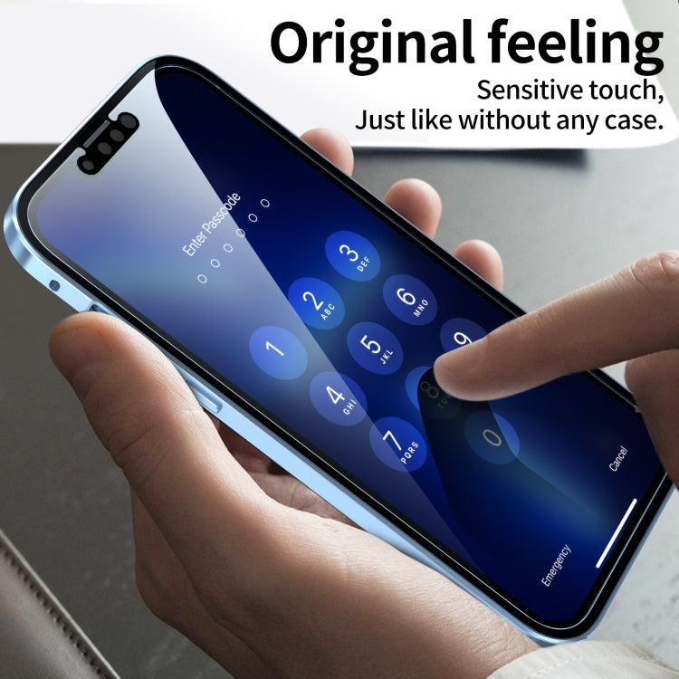For iPhone 13 Pro HD Magnetic Metal Frame Double-sided Tempered Glass Phone Case (Sierra Blue) - free shipping - PMC TechLife - Order now!