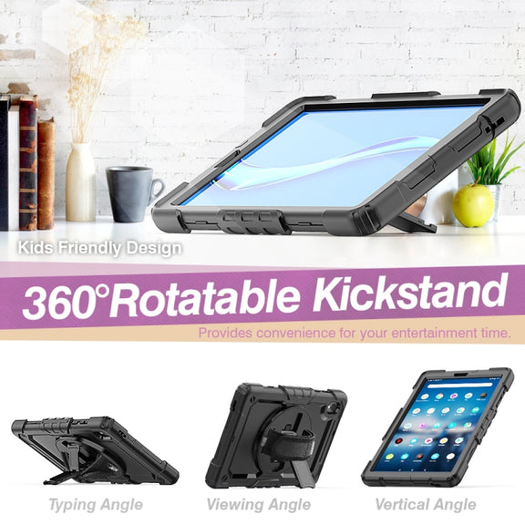 For Lenovo Tab M10 HD TB-X306X Shockproof Colorful Silicone + PC Protective Tablet Case with Holder & Shoulder Strap & Hand Strap(Black)
